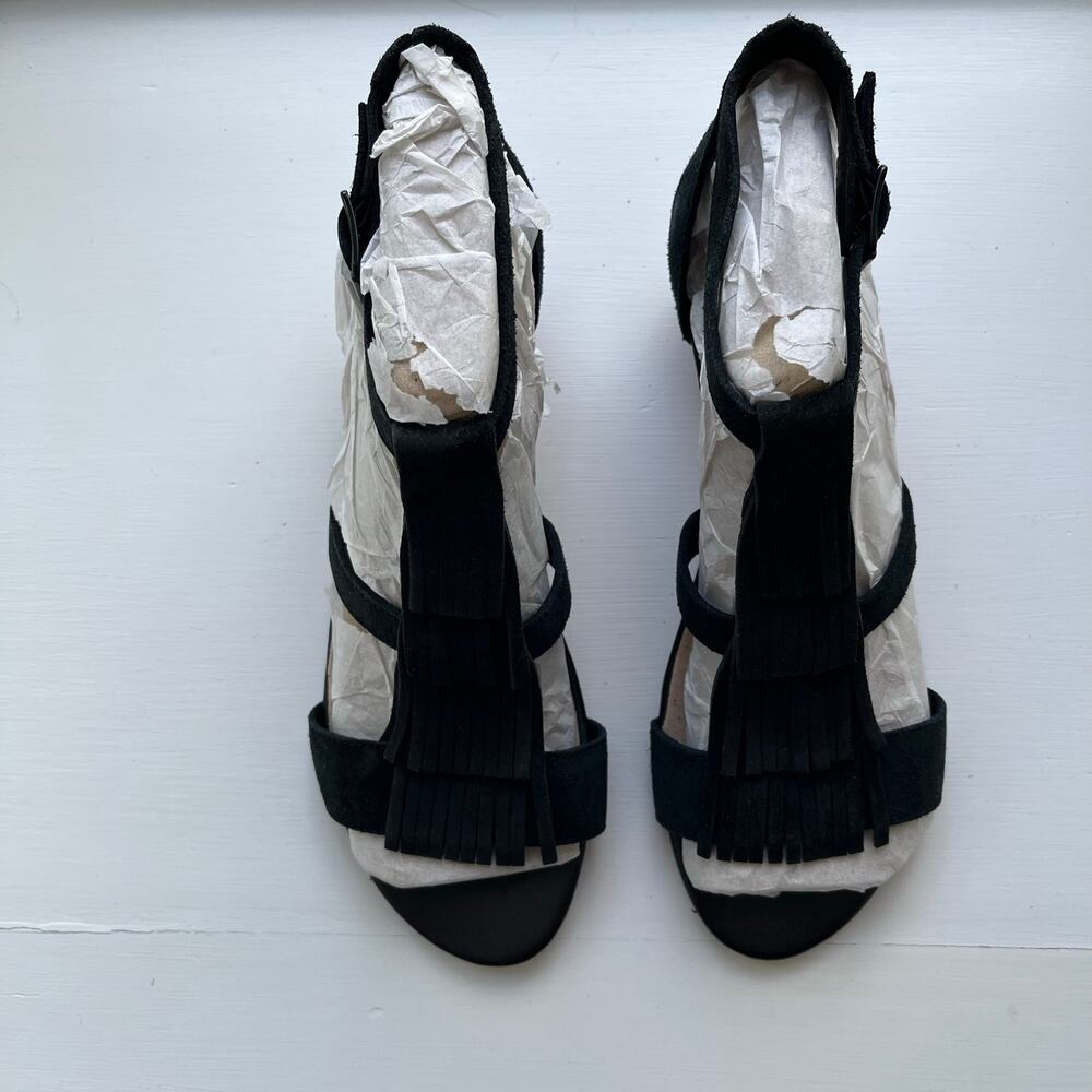 Clark’s Collection Suede Fringe Wedges Abigail Sun Black 7M